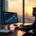 "A business executive sits at a modern desk, intensely focused on a data visualization graph displayed on a high-resolution computer screen, highlighting AI automation skills in market research."