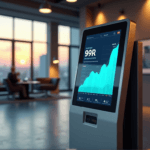 "A sleek silver customer service chatbot terminal in a modern office, displaying real-time sentiment analysis data with AI automation skills on a high-resolution touchscreen."
