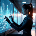 "A futuristic control room scene featuring an engineer using AI automation skills to optimize city traffic flow and energy consumption on a high-resolution screen."