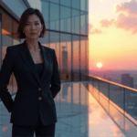 "A confident corporate executive stands in front of a modern skyscraper at dusk, embodying strategic growth through AI automation skills and emerging technologies."